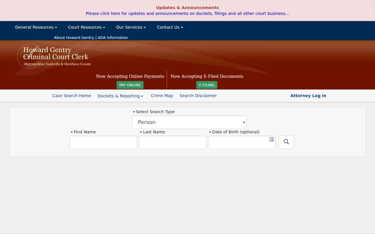 Davidson County residents directory criminal court name search