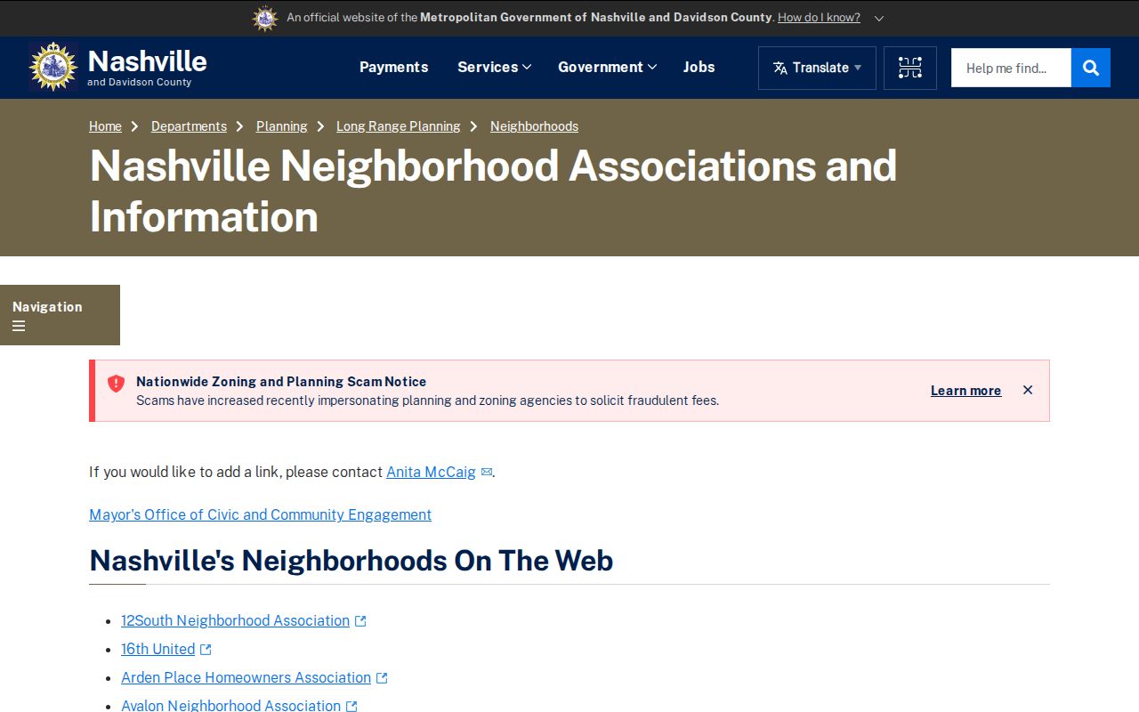 Davidson County neighbors Metro neighborhood associations links