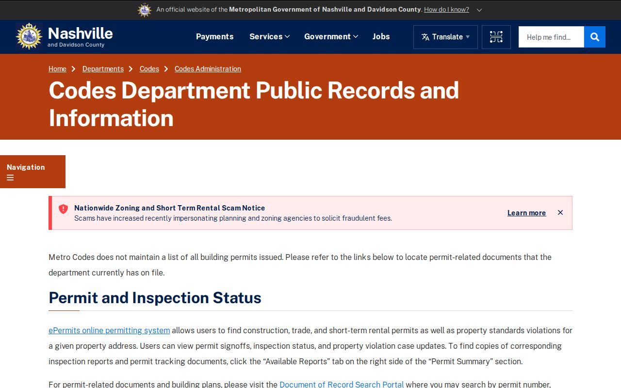 Davidson County ZIP code directory permit search resources